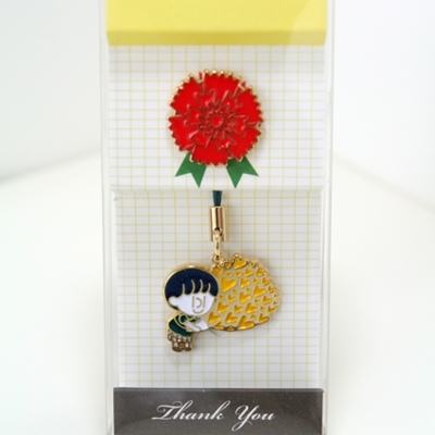 LOVE YOU blue ribbon+strap 카네이션 브로치