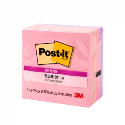 포스트잇 노트 큐브 강한 점착용 (플라밍고) 654-4SSFLA 76X76mm 360매
