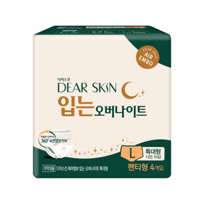 디어스킨 에어엠보 입는 오버나이트 뉴 특대형 L 팬티형 8개입 생리대