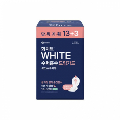 화이트 42cm 수퍼흡수 수퍼롱 오버나이트 (14+2) 16개입 생리대