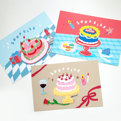 달페이퍼 서프라이즈 케이크 3종 엽서 postcard