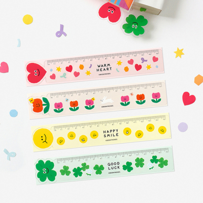 스마일 15cm 눈금자 투명 책갈피 4종 세트