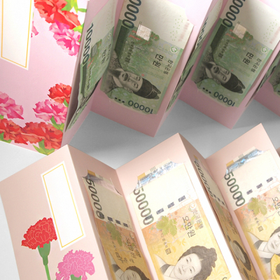 카네이션 병풍 용돈봉투 -지폐 10장용(봉투,메시지스티커,원형스티커포함)