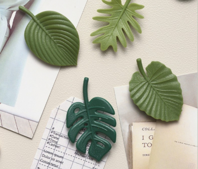 자연 나뭇잎 열대 몬스테라 잎 모양 녹색 4개 세트 냉장고 현관문 마그넷 자석
