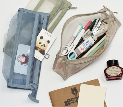 2단 메쉬 삼각 대용량  중학생 고등학생 대학생 필통 파우치 케이스