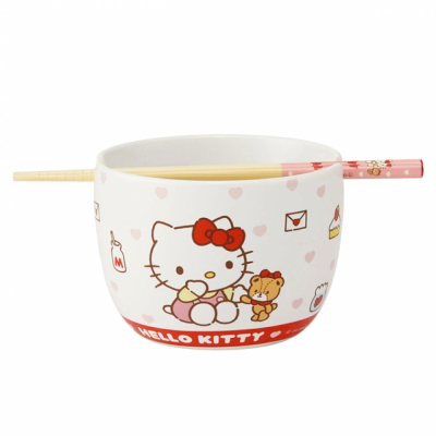 헬로키티 도기 보울 600ml + 젓가락 21cm 세트