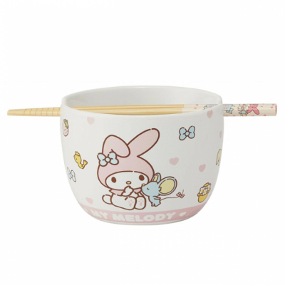 마이멜로디 도기 보울 600ml + 젓가락 21cm 세트
